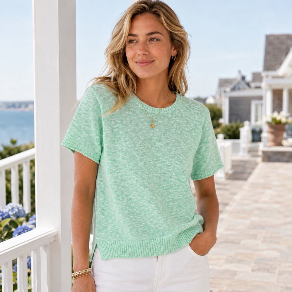 J.Crew Women’s S Mint Green Marled Knit Sweater Top Coastal Preppy Cotton Blend